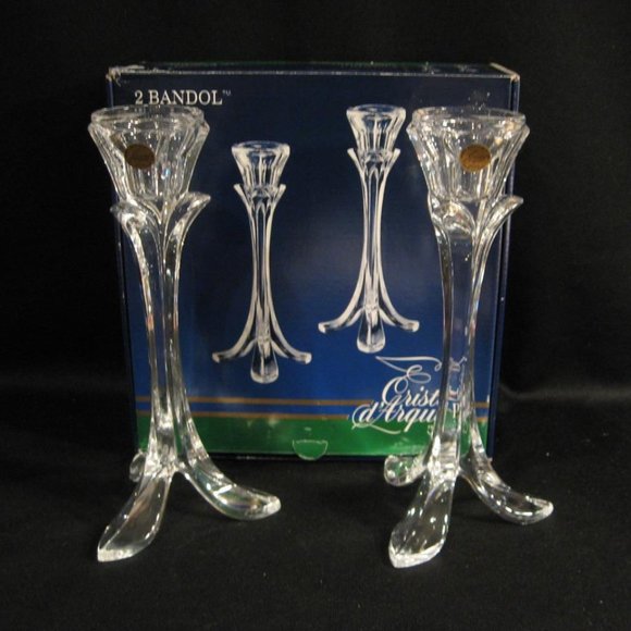 CRISTAL D'ARQUES BANDOL LEAD CRYSTAL CANDLESTICK PAIR - 2 IN ORIGINAL BOX - Picture 1 of 3